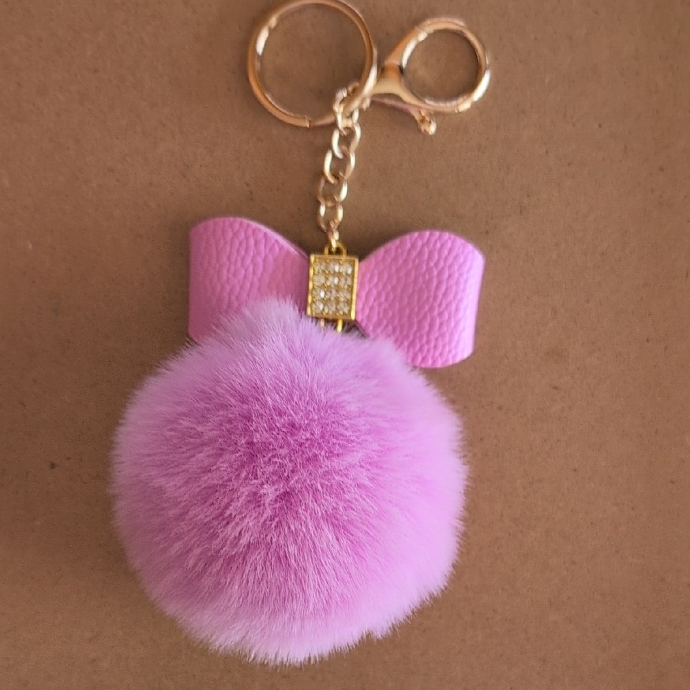 Gold and Pink Pom-Pom Keychain Bag Charm